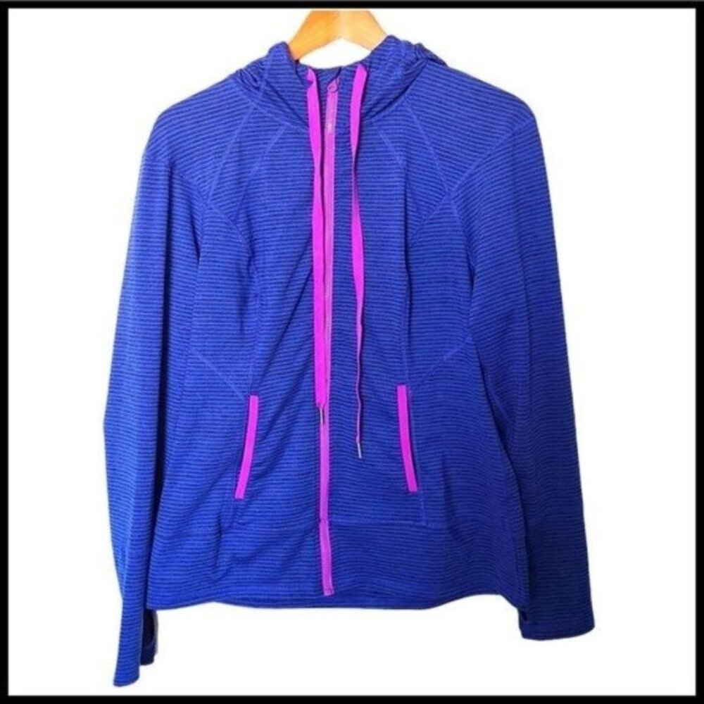 Lukka Women's Zip Up Hoodie Size L Blue Stripe Full zip Long Sleeve Athletic